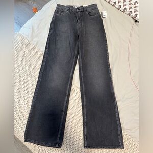 Free People tinsley baggy high rise straight leg jeans in black